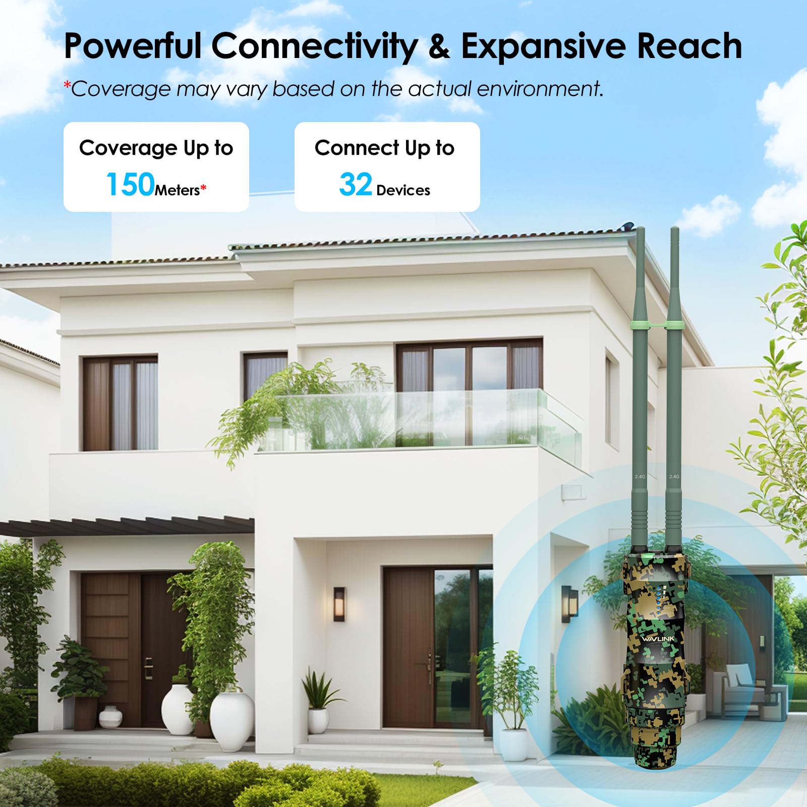 Repetidor WiFi Largo Alcance WiFi Exterior Potente Camuflaje - Amplificador Señal WiFi Antena WiFi Extender Wavlink N300 2.4G - Outdoor PoE Punto de Acceso WiFi - Ideal para Grandes Espacios Remotos