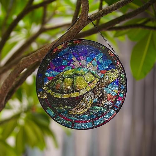 Miniatura 6 de Colgante de ventana de tortuga marina de 8 pulgadas, decoración de atrapasoles pintada a mano, arte de paneles de vidrio de mar, regalos de océano