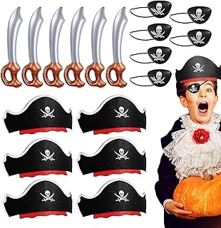 acessórios para fantasia pirata | Kit acessórios suprimentos Halloween para cosplay pirata,Chapéus espadas com tapa-olho pirata para cosplay Halloween Azsul