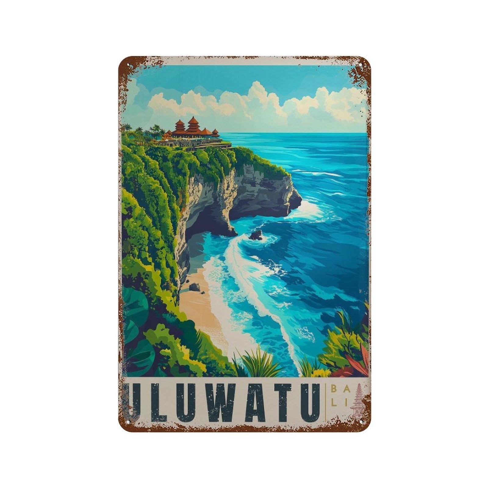xiaoxiaoshen Uluwatu Bali Travel Tropical Island Wall Decor Art Metal Tin Poster Modern Home Decor Art Home Bar Shop Decorations Vintage Sign 30x20cm