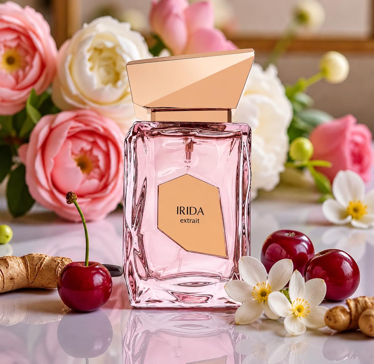 Irida Extrait Eau de Parfum Unisex 100 ml | Perfume Floral Afrutado | Floral Afrutado, Fragancia Unisex, Extrait de Parfum, Botella Rosa Facetada, Incluye Atomizador