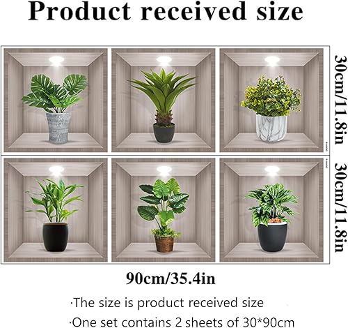 Miniatura 3 de Calcomanías de pared de plantas verdes 3D, calcomanías tropicales en macetas, vinilo creativo para despegar y pegar, decoración de pared extraíble