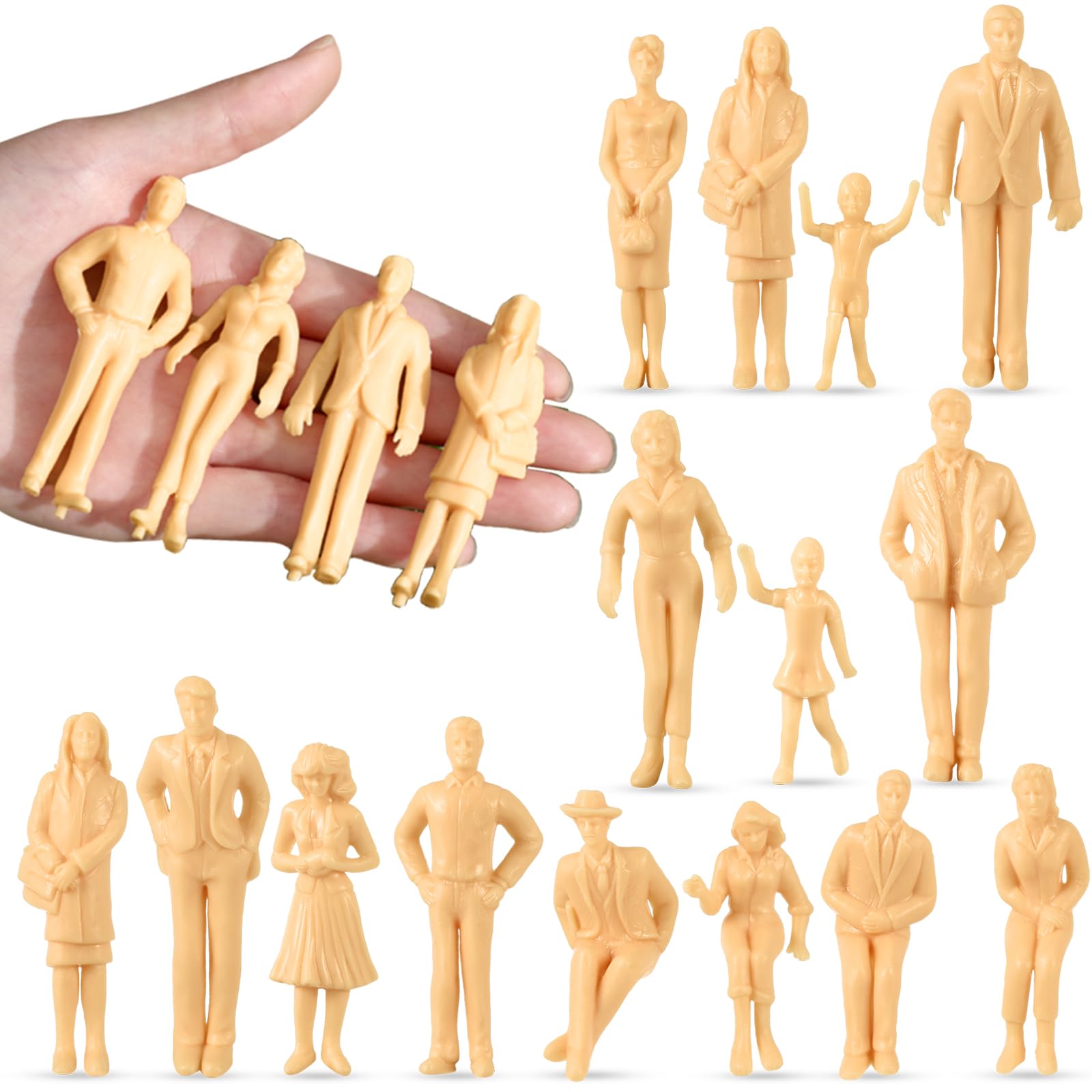 Namalu 15 Pcs Miniature People 1: 25 Scale 2.95 inch Unpainted Mini People Figures Model Trains Architectural Sitting and Standing Diorama Figures for Scale Model Train Miniature Scenes Decoration