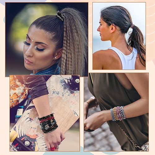 Miniatura 5 de Lazos para el cabello boho para niñas, 20 pulseras de liga para el cabello, bandas elásticas para el cabello, bandas para el cabello para colas de