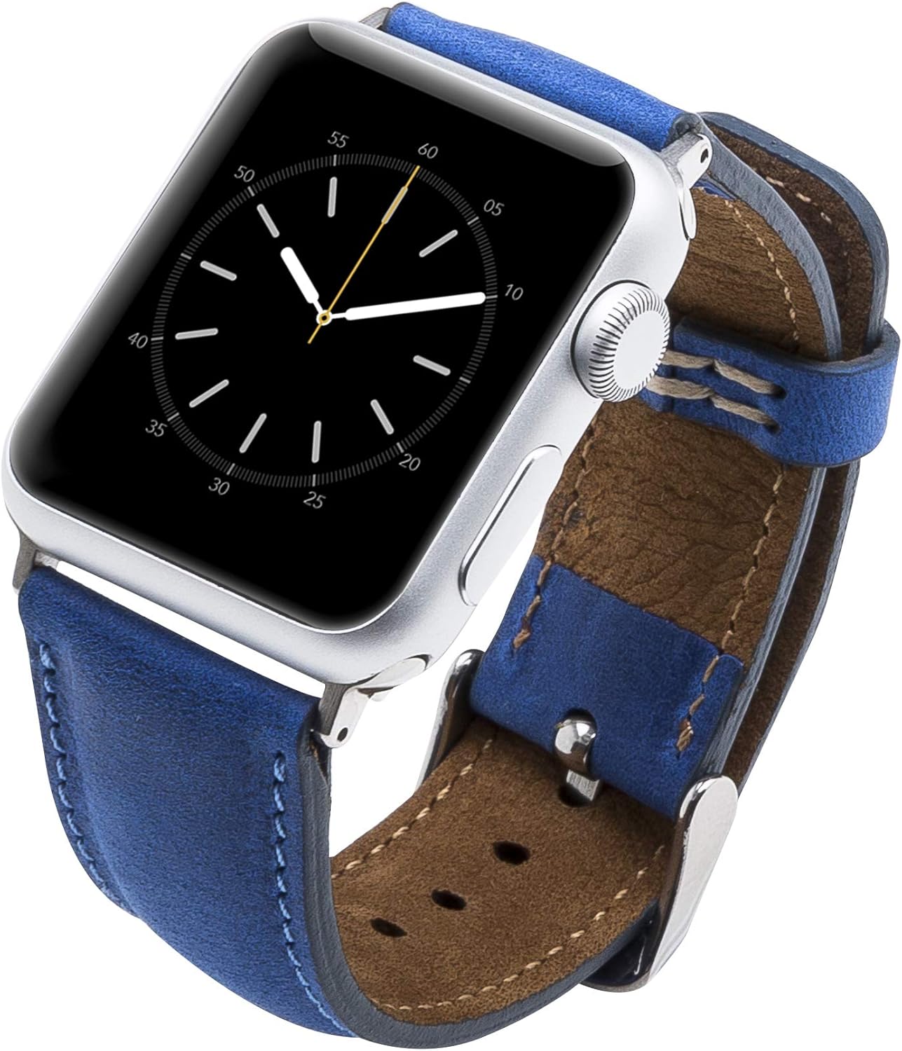 Tuscany Leather Bands Compatible with Apple Watch 49mm 45mm 44mm 42mm Band, iWatch Replacement Strap for Series 1, 2, 3, 4, 5, 6, 7, SE, 8, Ultra, Sport (Antique Dark Blue w/Silver Connector&Clasp)