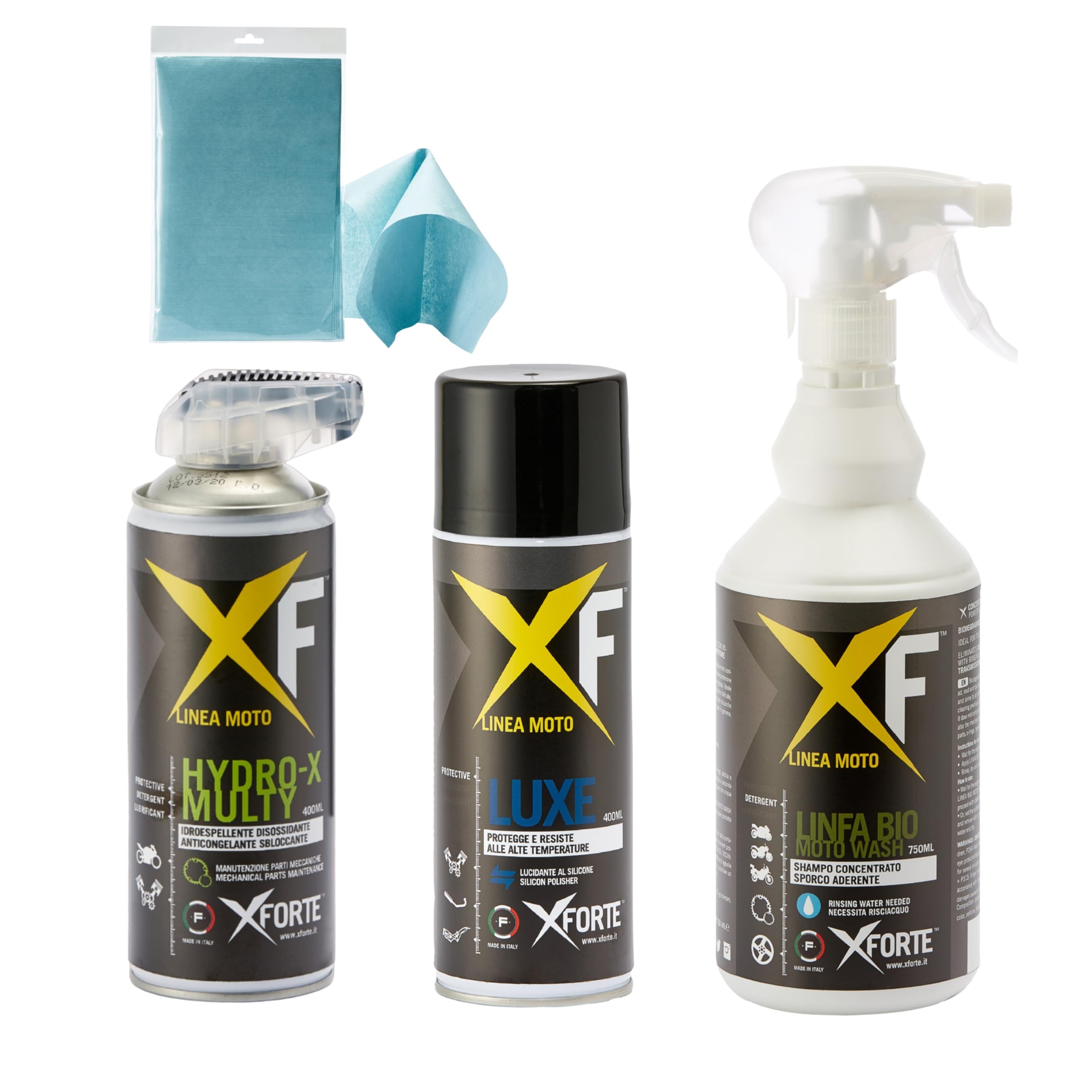 Kit Pulizia Moto XFORTE - Shampoo Concentrato + Lucidante Protettivo + Detergente Multiuso + 9 Panni Omaggio - Foto 12
