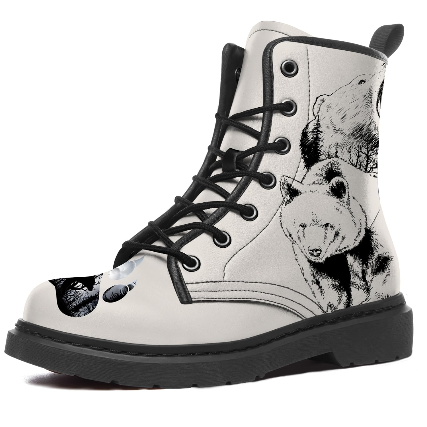 Womens Mens Bear Boots Combat Boot Lace Up Fashion Ankle Leather Boots