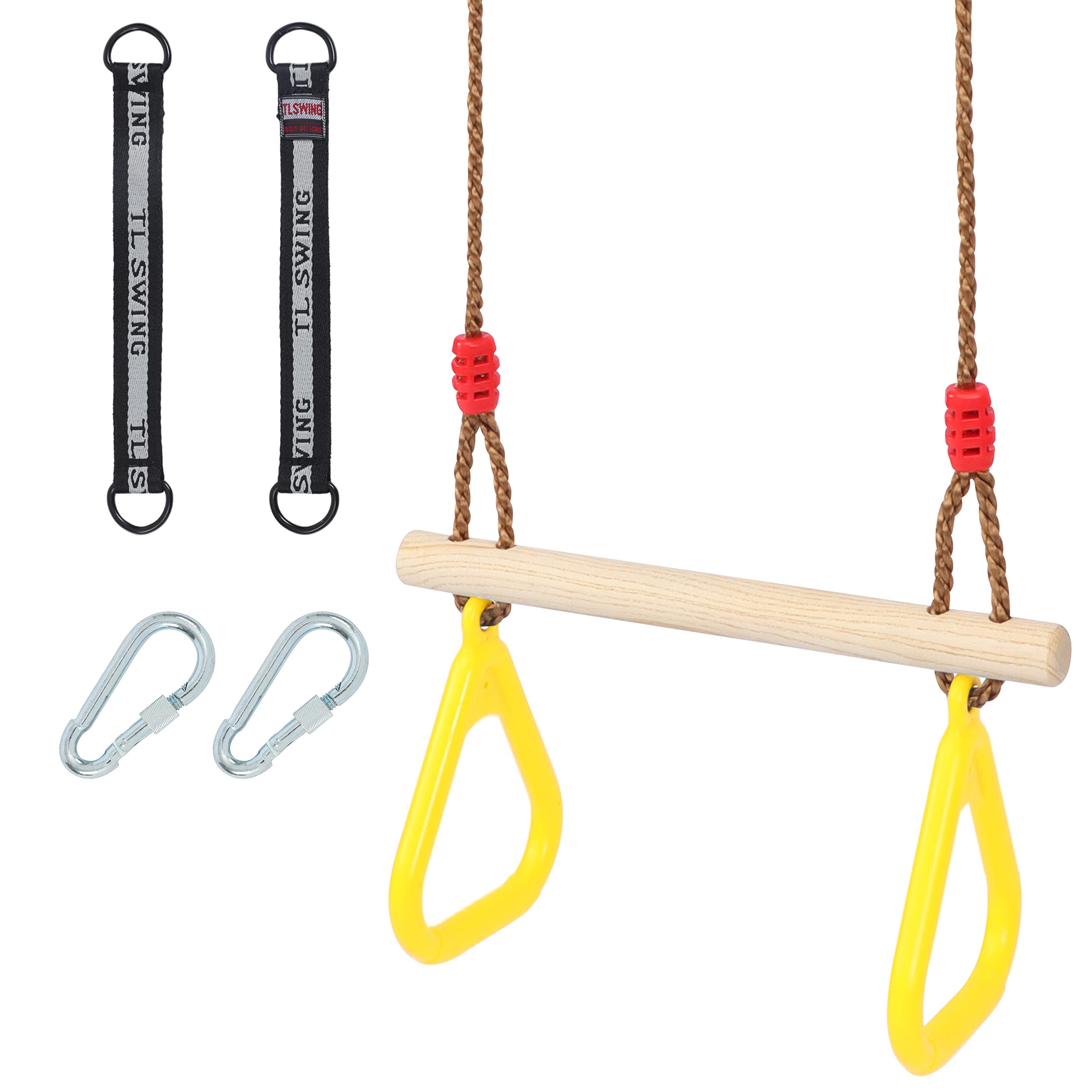 SILVER VALLEY Kids Trapeze Bar with Rings for Climbing Frame Attachment Outdoor Toys for Children, Monkey Bars, Tree Straps Included (Yellow)