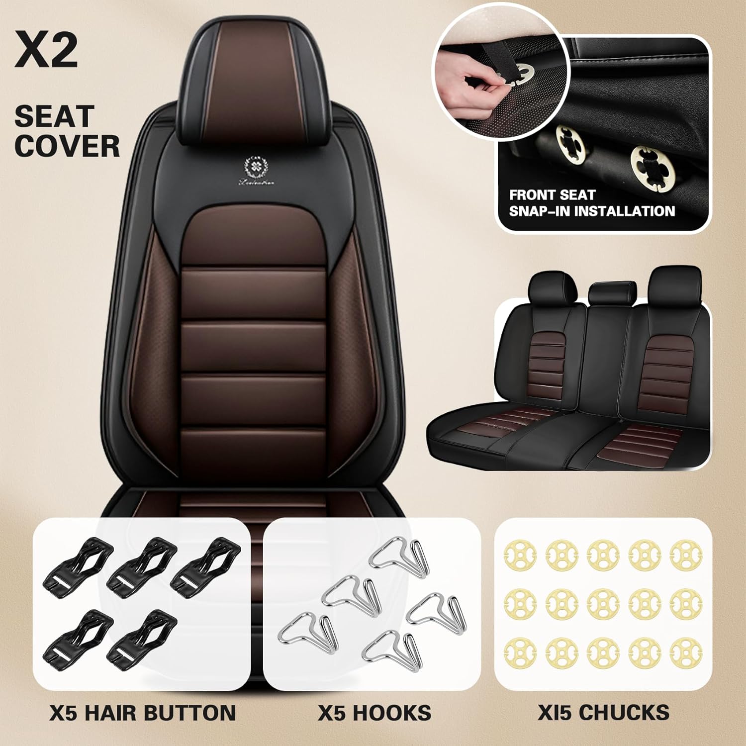 Car Seat Cover Fit for Nissan Rogue 2010-2026 Waterproof Seat Covers,Nappa Faux Leather Breathable and Comfortable,Car Seat Protector Car Interior Accessories (Full Set) Coffee&Black
