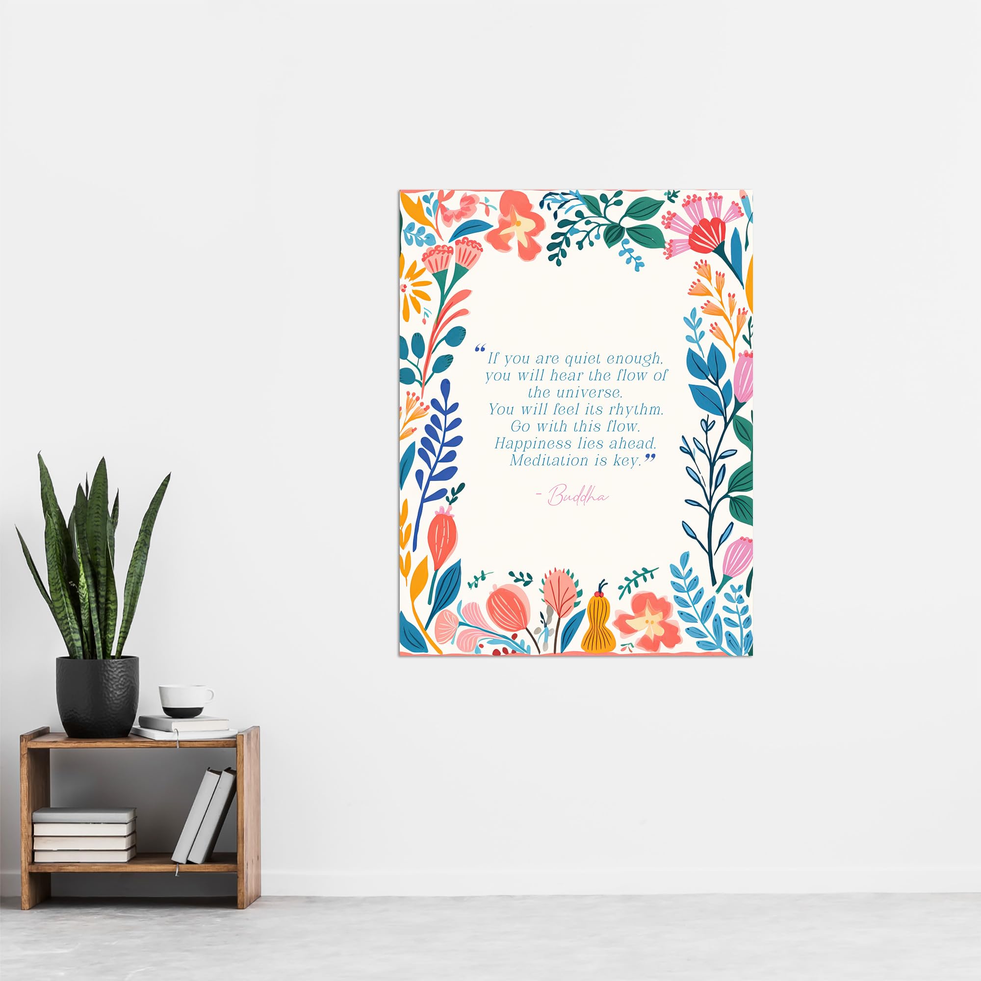Artery8 Happiness Lies Ahead Buddhist Mindfulness Quote Floral Buddha Meditation Enlightenment Vihara Extra Large XL Wall Art Poster Print - Image 4