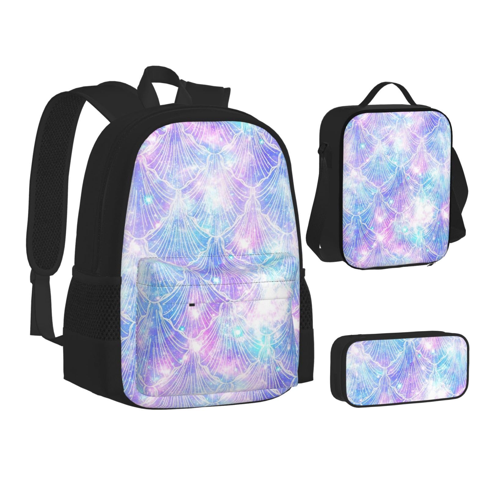 YHBLYKXP Mermaid Scale print 3-Piece Casual Backpack Set (Backpack + Waist Bag + Small Pouch), Unisex Daypack