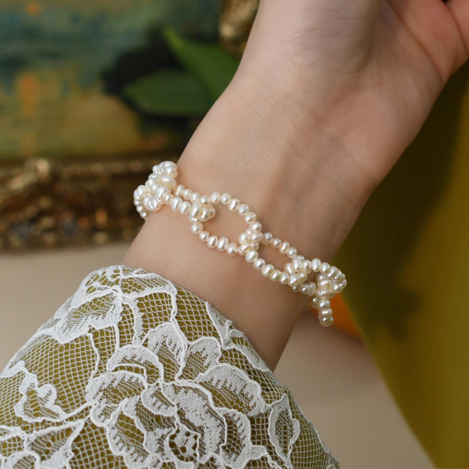 SALAN Collana di Perle d'Acqua Dolce Naturale 925 Gioielli di Moda Braccialetto d'Argento per I Regali delle Donne