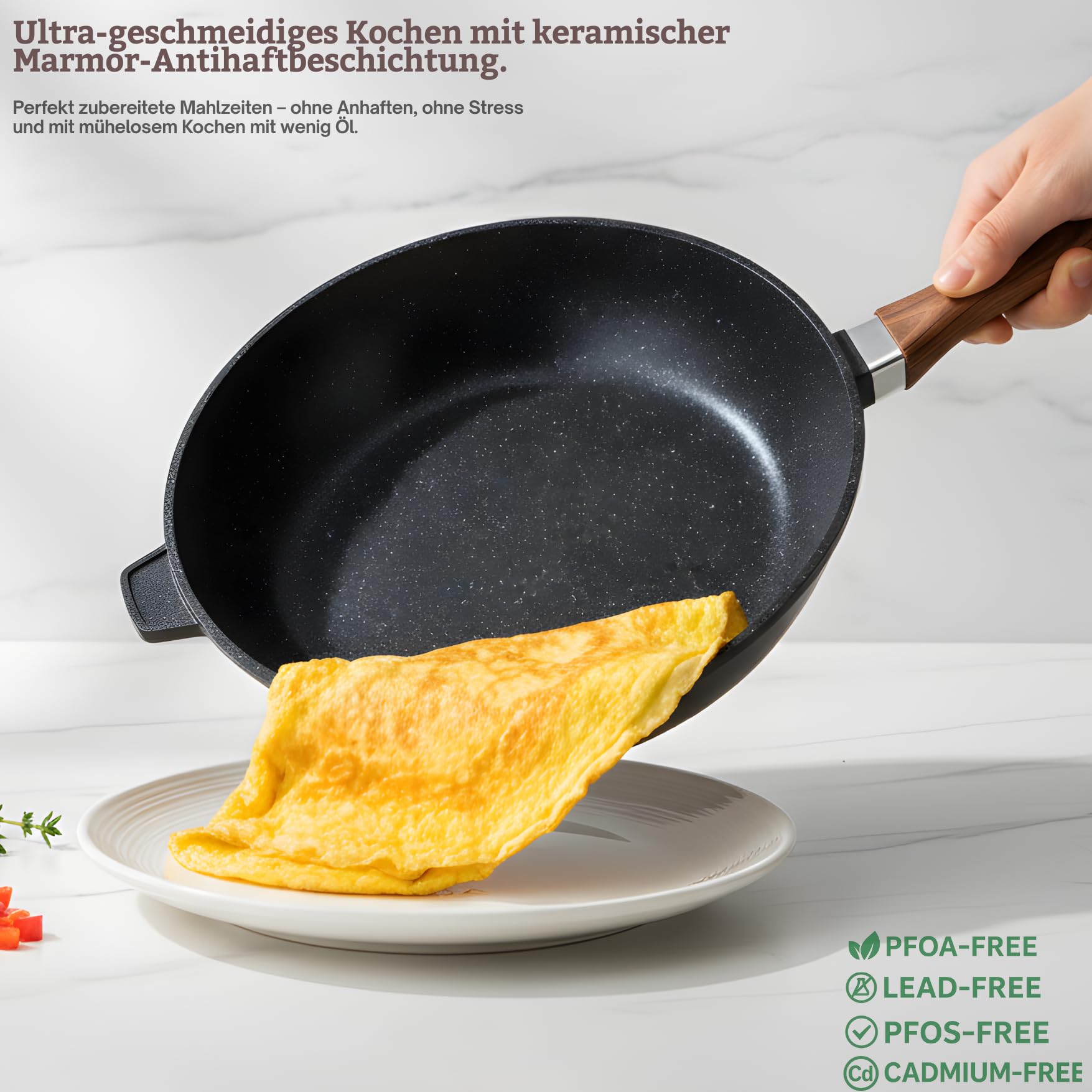GOLDMANN Głęboka patelnia aluminiowa 24 cm z powłoką nieprzywierającą ceramiczno-marmurkową, kompatybilna z indukcją, bez PFOA