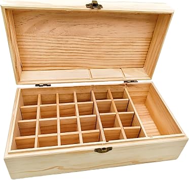 Anktily Unfinished Wooden Storage Organizer Box with Lid, Unpainted Wood Case Box for Small Keepsakes, Jewellery, Tea Bag Holder Case 25 Grids C