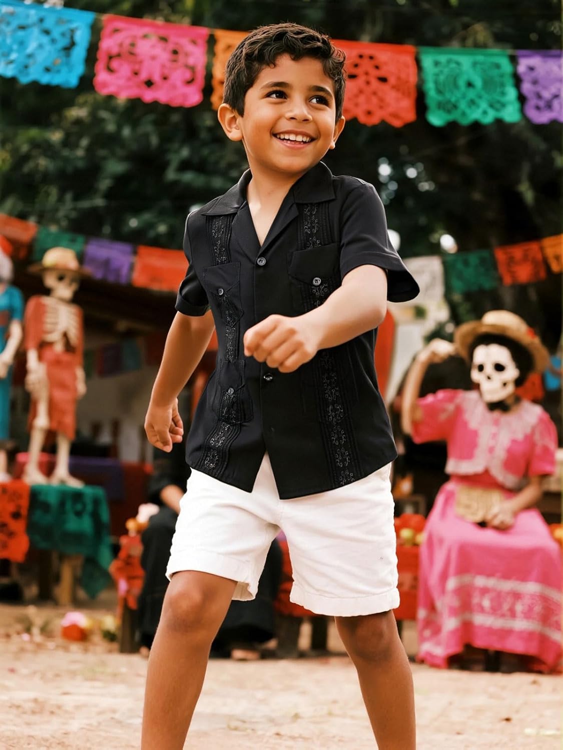 COSLAND Boy's Guayabera Shirts Short Sleeve Button Down Shirt, XS-L - Image 2