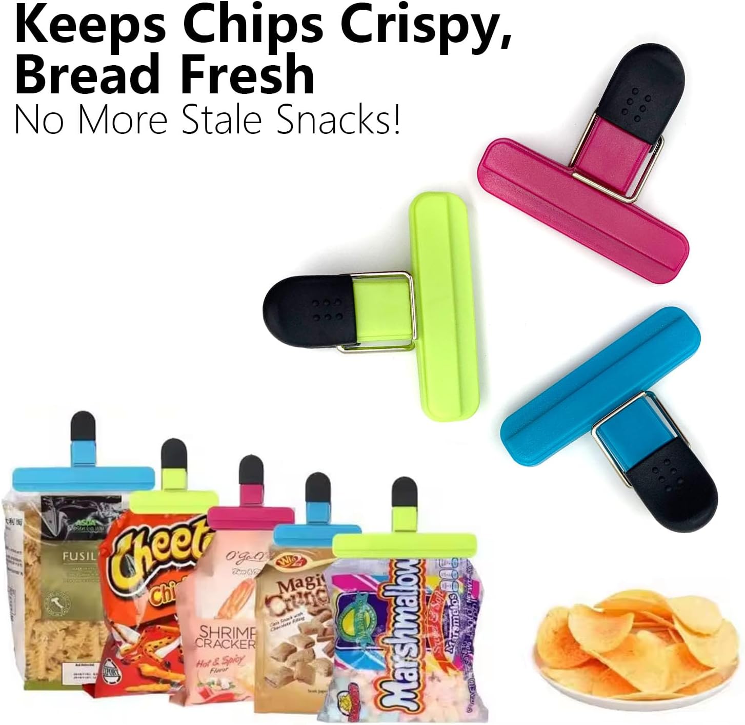 6-Pack Heavy Duty Chip Bag Clips – Strong Seal Plastic Food Clips for Kitchen Storage, Assorted Colors (3 Colors, 6 PCS) image 4