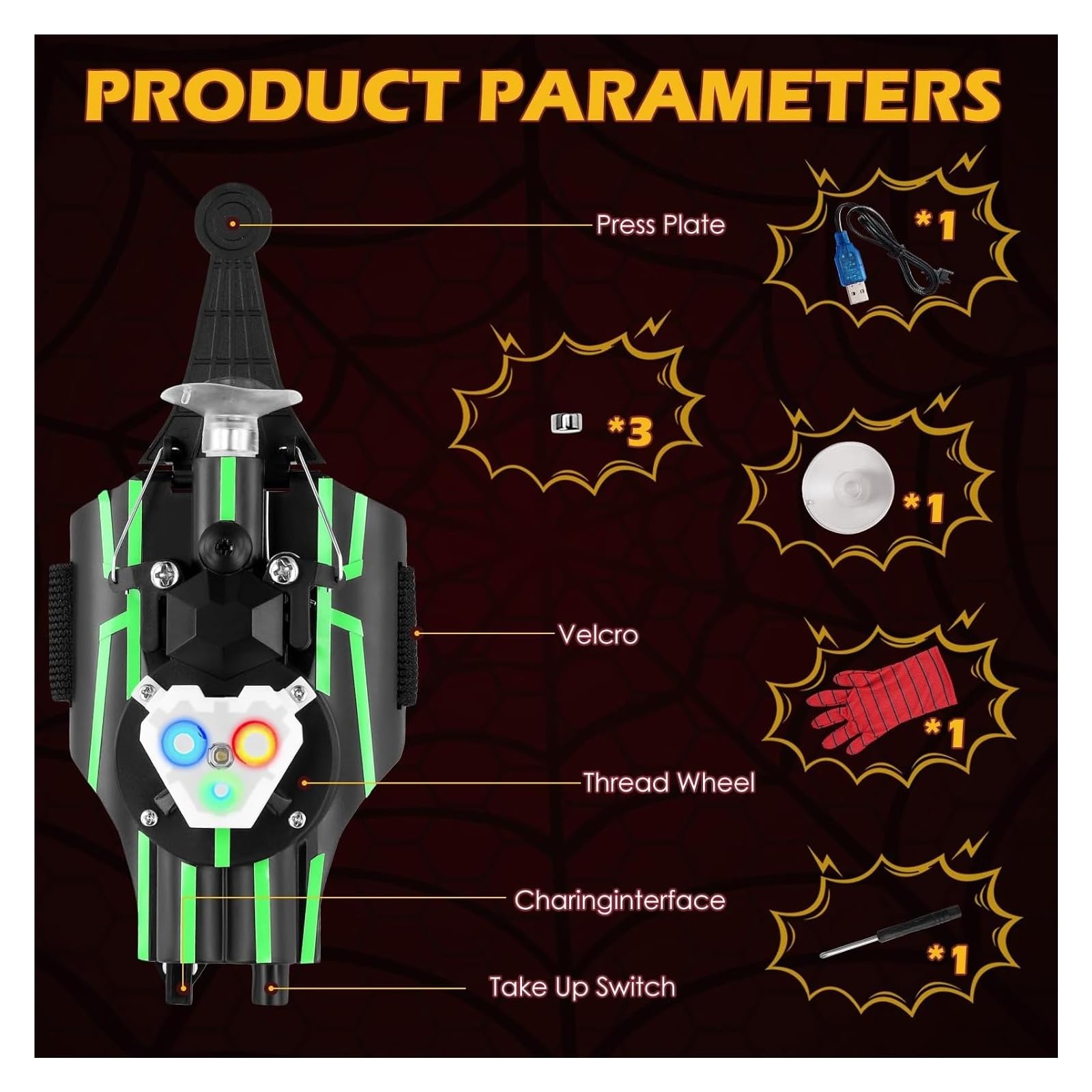 Lanciatore di ragnatele, Spara ragnatele con luce, giocattolo a corda for lanciare , giocattoli educativi divertenti for giochi di ruolo e cosplay for ragazzi ragazze