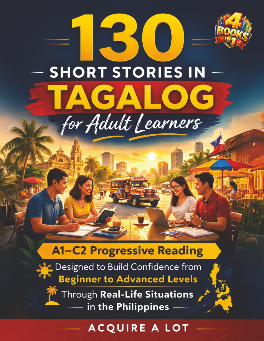 130 Short Stories in Tagalog for Adult Learners: 4 Books in 1. A1–C2 Progressive Reading Designed to Build Confidence from Beginner to Advanced Levels Through Real-Life Situations in the Philippines
