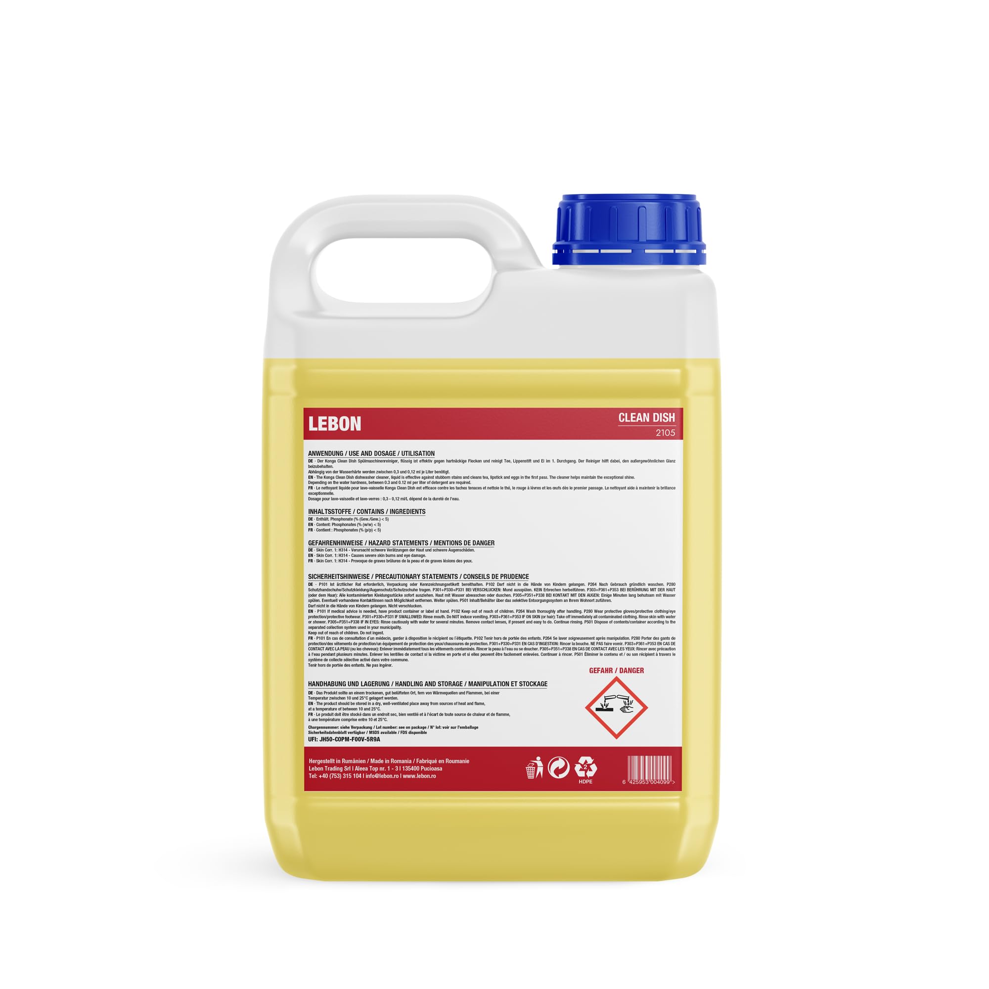 Konga Clean Dish Liquide vaisselle liquide pour tous les lave-vaisselle Élimine la graisse et les taches Pour HoReCa et ménages Nettoyant professionnel pour vaisselle, verres, couverts (5 litres)