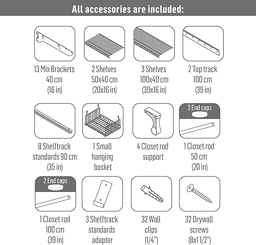 Miniatura 7 de SOH DESIGN Kit de estante de armario de alambre plateado, estantería para áreas abiertas, riel de estante con estantería expandible y sistema