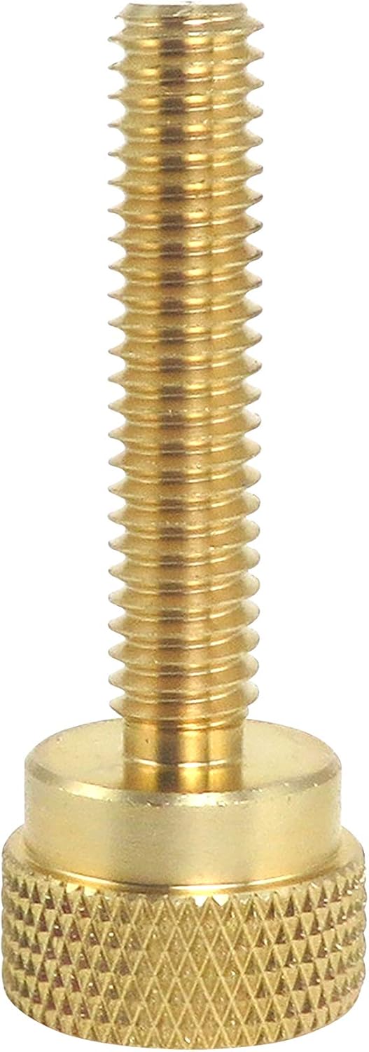 10 Pack 5/16-18 x 1-1/2 Inch Threads Solid Brass Diamond Knurled Thumb Screws Knobs with Straight Shoulders Right-Hand Threads SAE Flat Tip Uncoated (5/16-18 x 1-1/2 inch Long Threads)