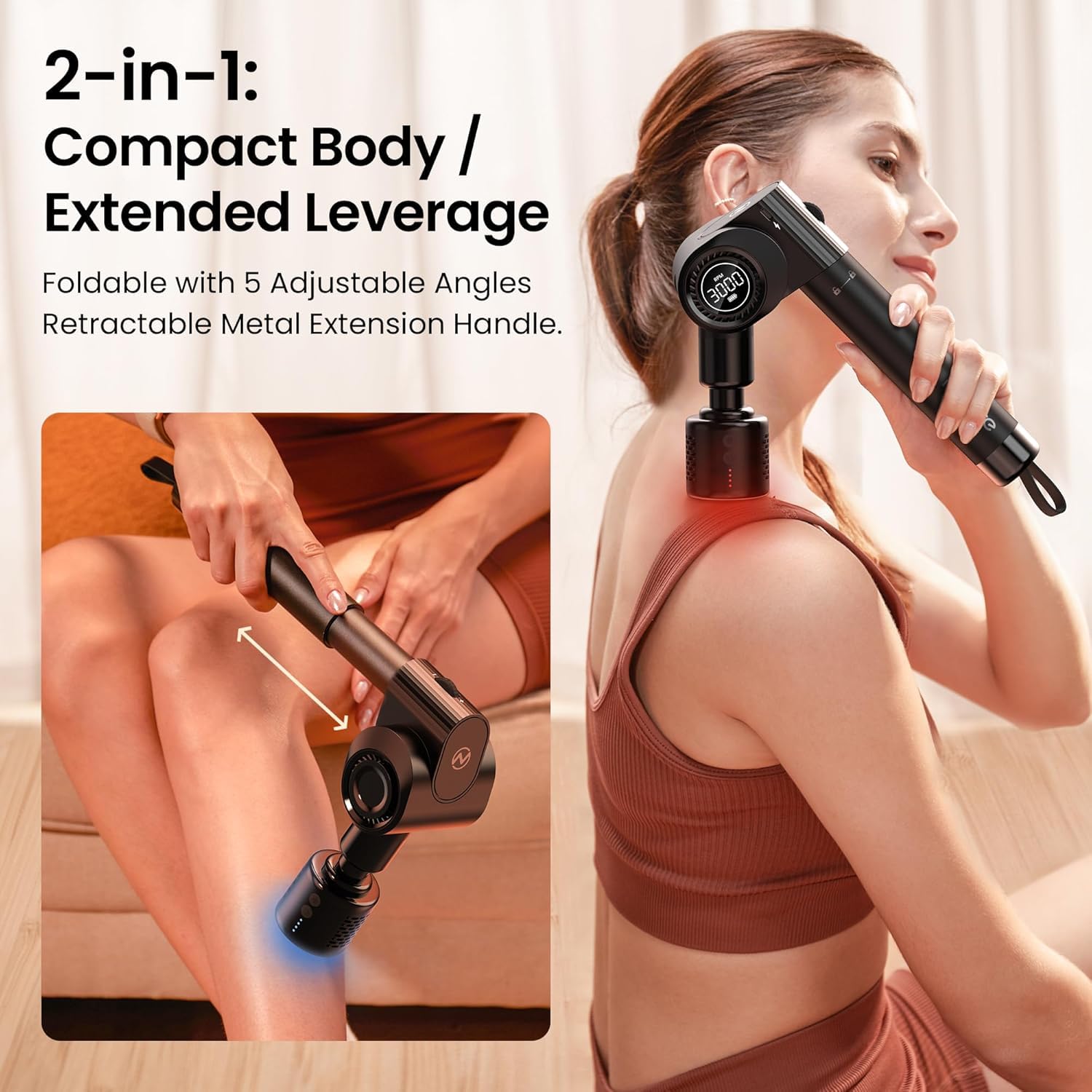 Massagepistole mit Wärme und Kälte,Napre Massage Gun Massage Pistole mit Verlängerung,Muskel Percussion Massagegerät für Schulter Körper Rücken Entspannung,32 Geschwindigkeiten,Faltbar mit 5 Winkeln