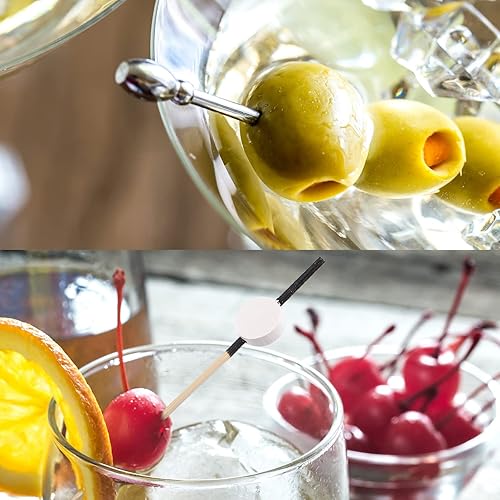 Miniatura 12 de uxcell Palillos de dientes de cóctel, 100 piezas de 4.72 pulgadas de bambú rojo plano redondo largo palo de fruta decorativo de cóctel pinchos