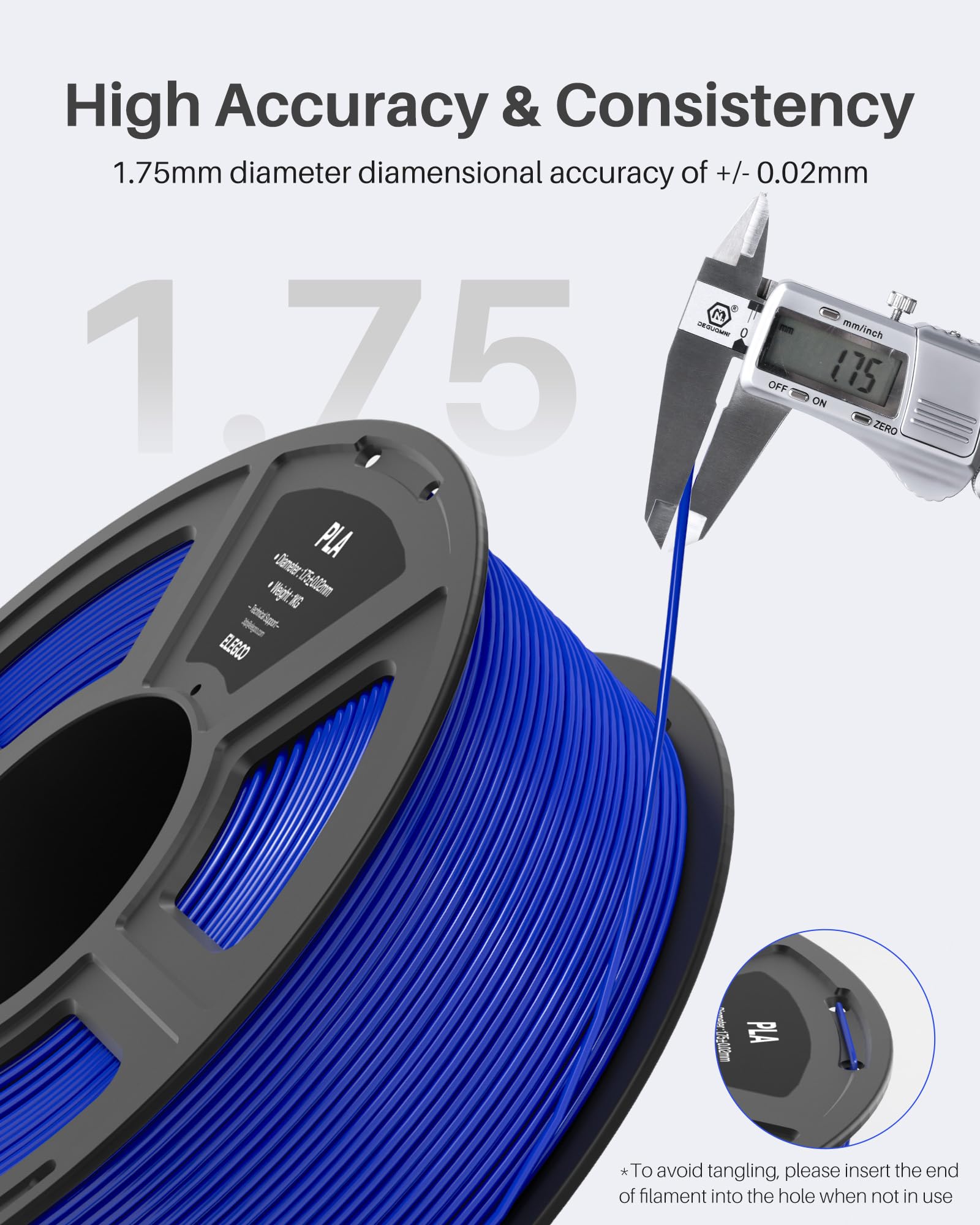 ELEGOO Filament PLA 1,75 4 kg czarny biały czerwony niebieski, filament do drukarki 3D, dokładność wymiarowa +/- 0,02 mm, rolka filamentu 3D, do większości drukarek 3D