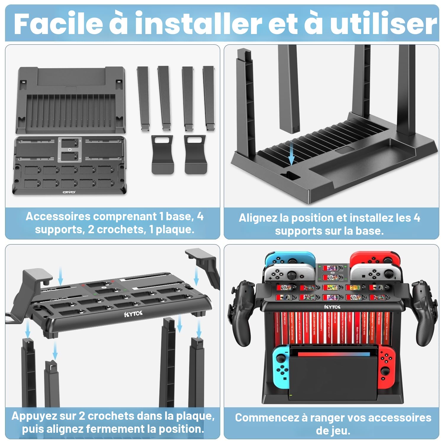 Kytok Support Tour de Rangement pour Nintendo Switch/OLED, Chargeur Manette Switch & Support Manette SW/OLED, Multifonctionnelle Tour Stockage Accessoires Jeux S Witch avec Chargeur Joycon S-Witch