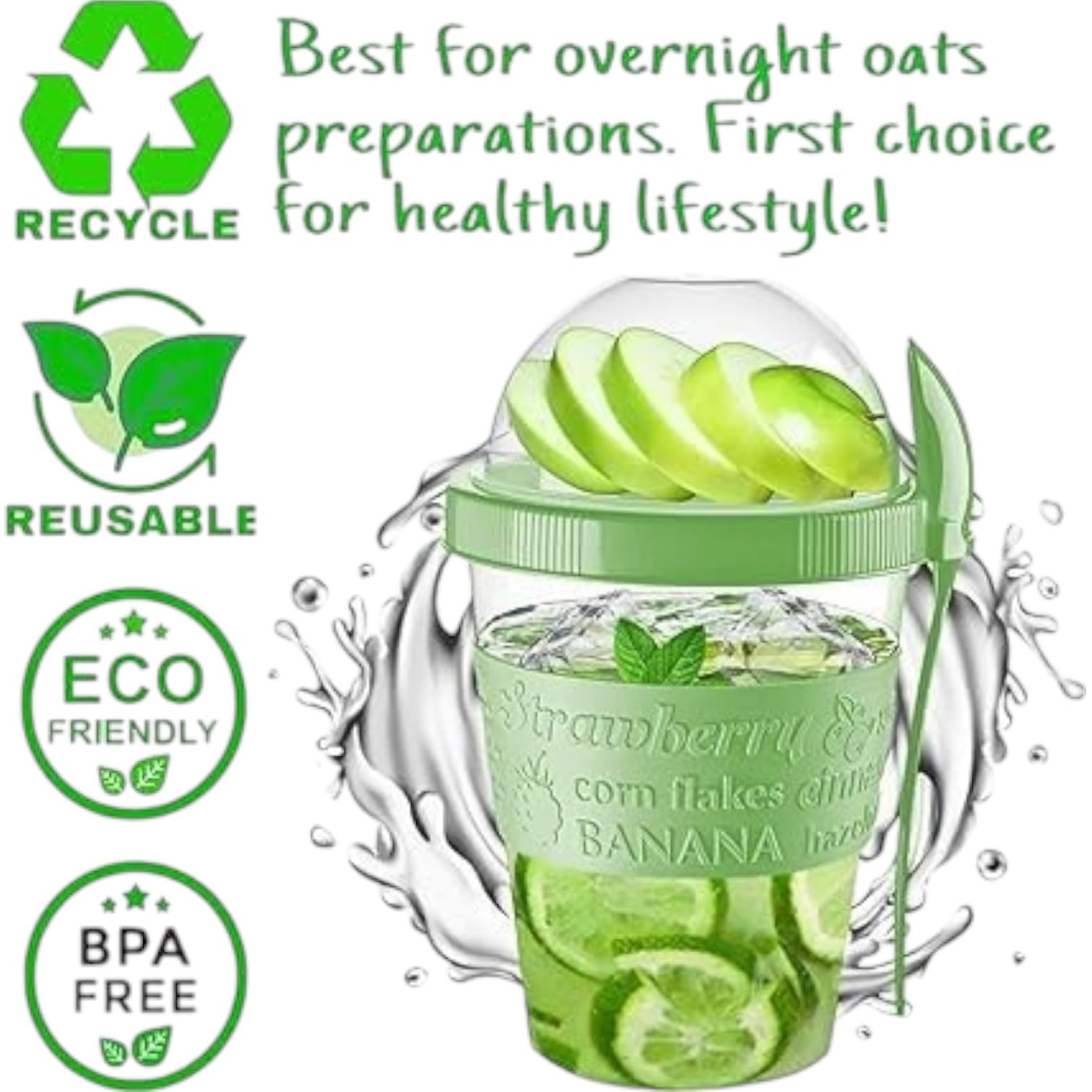 Pro Home Yogurt Pot With Spoon 20oz/600ml Bpa Free Reusable Airtight Dishwasher Safe On The Go Yoghurt Pots With Lids Museli Cereal Cup Containers Overnight Oats Jar Storage (Green) - Image 4