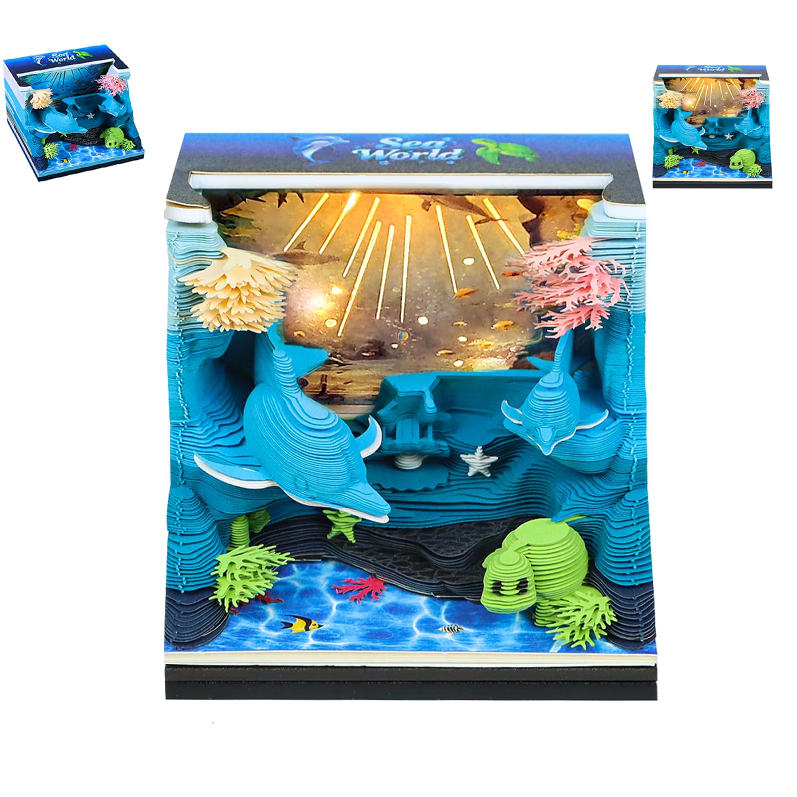 3D Memo Pad Time Piece Calendar 2027, 3D Tear-Off Art Desk Calendar 2027, Creative 3D Memo Pad Paper Art Tree House DIY Paper Carving Decoration (Underwater World)