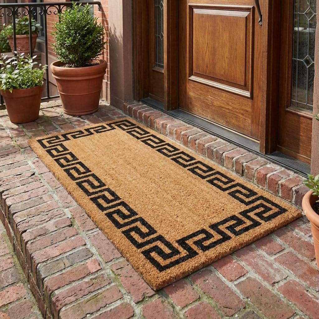 Kempf Greek Key Natural Coco Doormat, 22 by 47 by 0.5-Inch