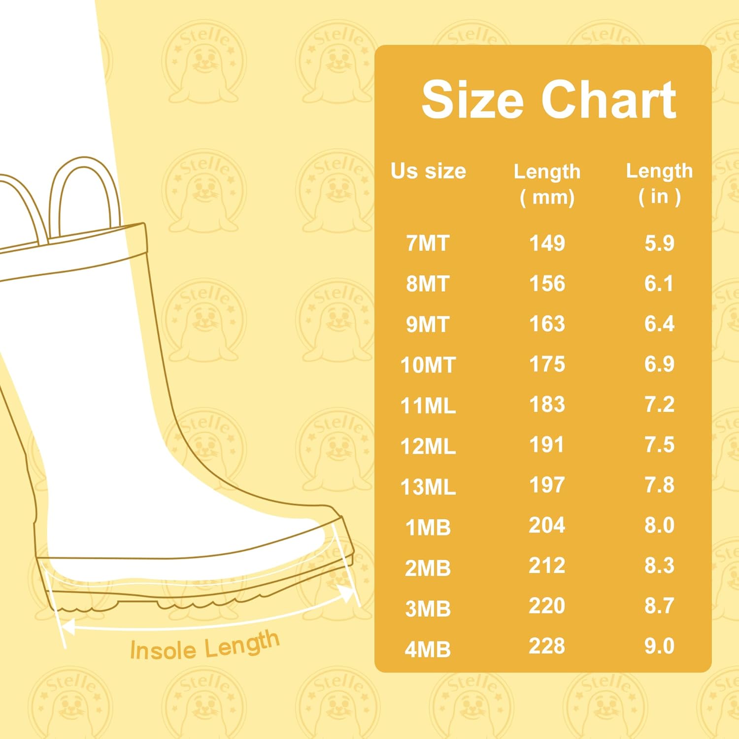 Stelle Kids Rain Boots for Boys Girls Waterproof Natural Rubber Toddler Rainboots Easy On Handles Non-Slip Sole