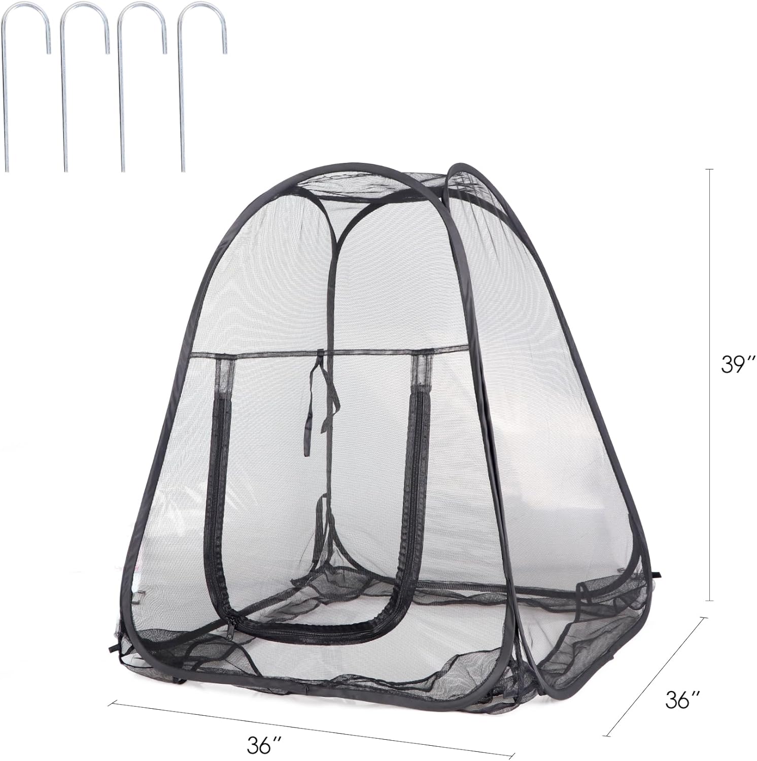 Mesh Plant Cover from Animals, Plant Netting Pest Guard Cover, Plant Tent Cage Pop-up with 4 Stakes for Vegetables, Fruits, Flowers (Black, 36 x 36 x 39 Inches)