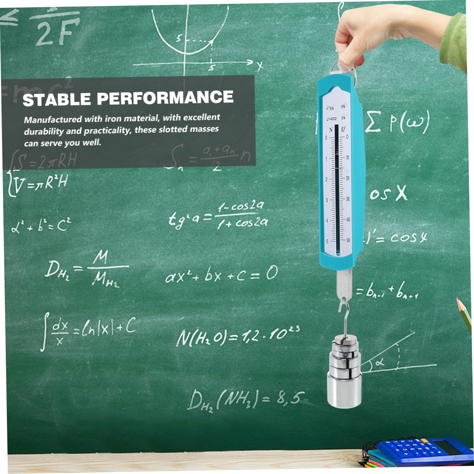 MAGICLULU Ensemble de Masses Fendues Surface Polie et Résistante la Corrosion en Fer Argenté avec Support 200g, 50g, 20g, 10g pour Expériences Physiques en Laboratoire