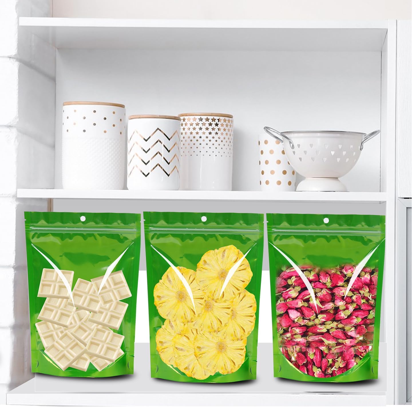 100 Pack Food Storage Bags, Resealable Mylar Bags Stand UP Foil Pouches with Clear Window, 7.9"" x 11.8""Reusable Aluminum Foil Smell Proof Food Packaging Bags for Small Business