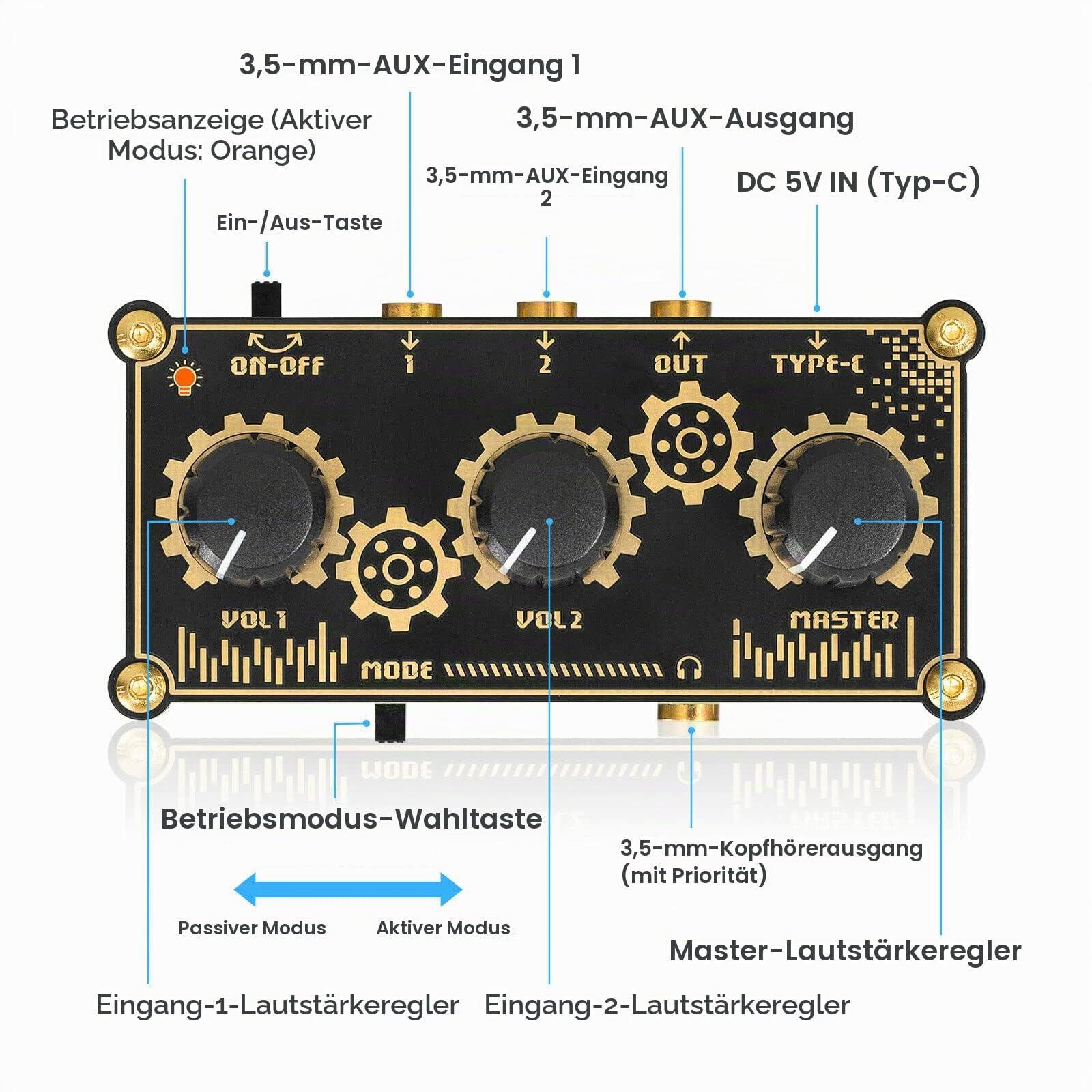 Portable Mini Stereo 2-Kanal Line Mixer Kopfhörer Monitoring Club Live Studio Aufnahme