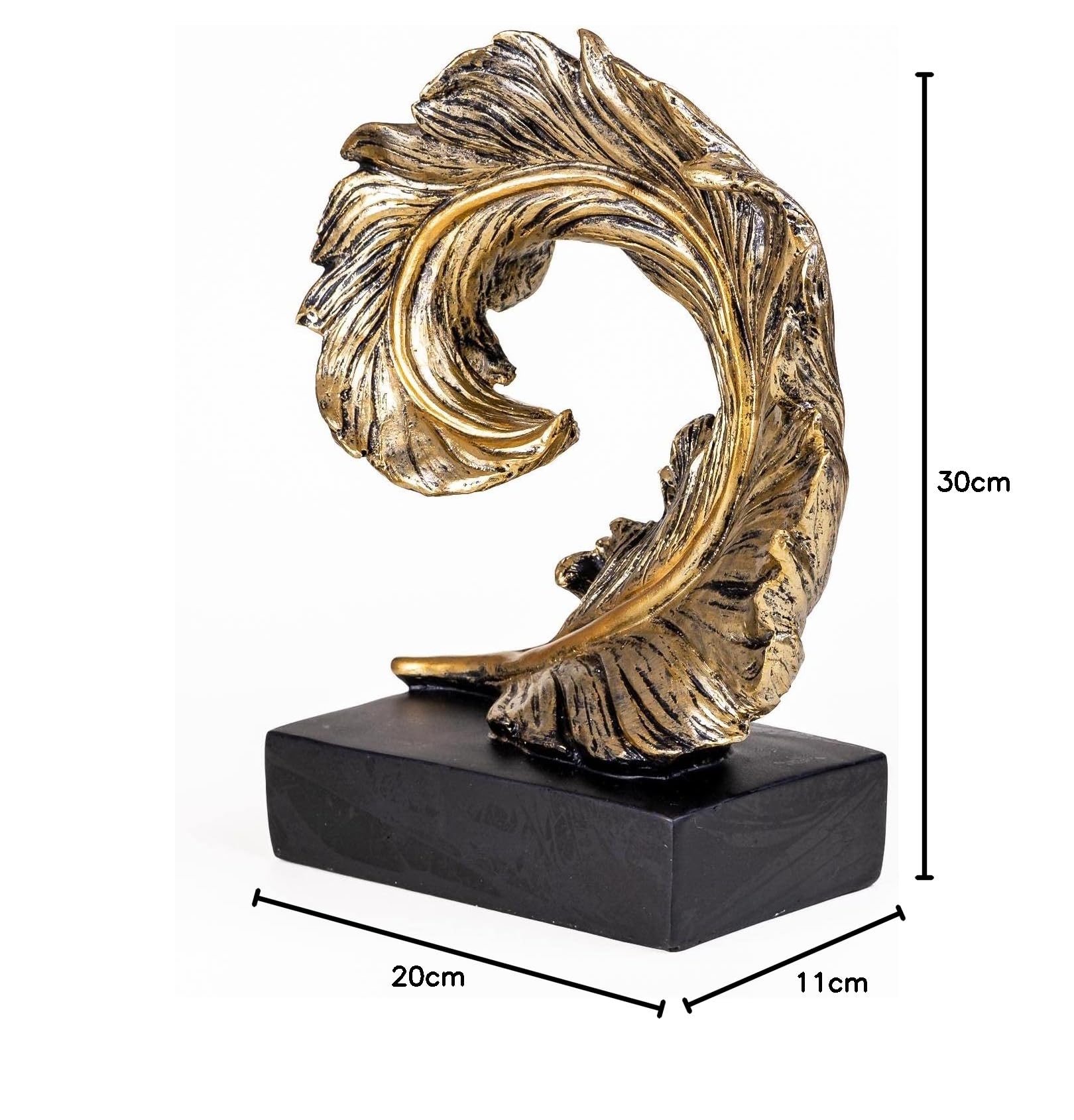 IDYL Moderne Skulptur Figur Resin Feder auf Sockel | goldfb. | Masse: 30x20x11 cm | Material: Polyresin (Kunststein) | Dekoration für den Wohnbereich