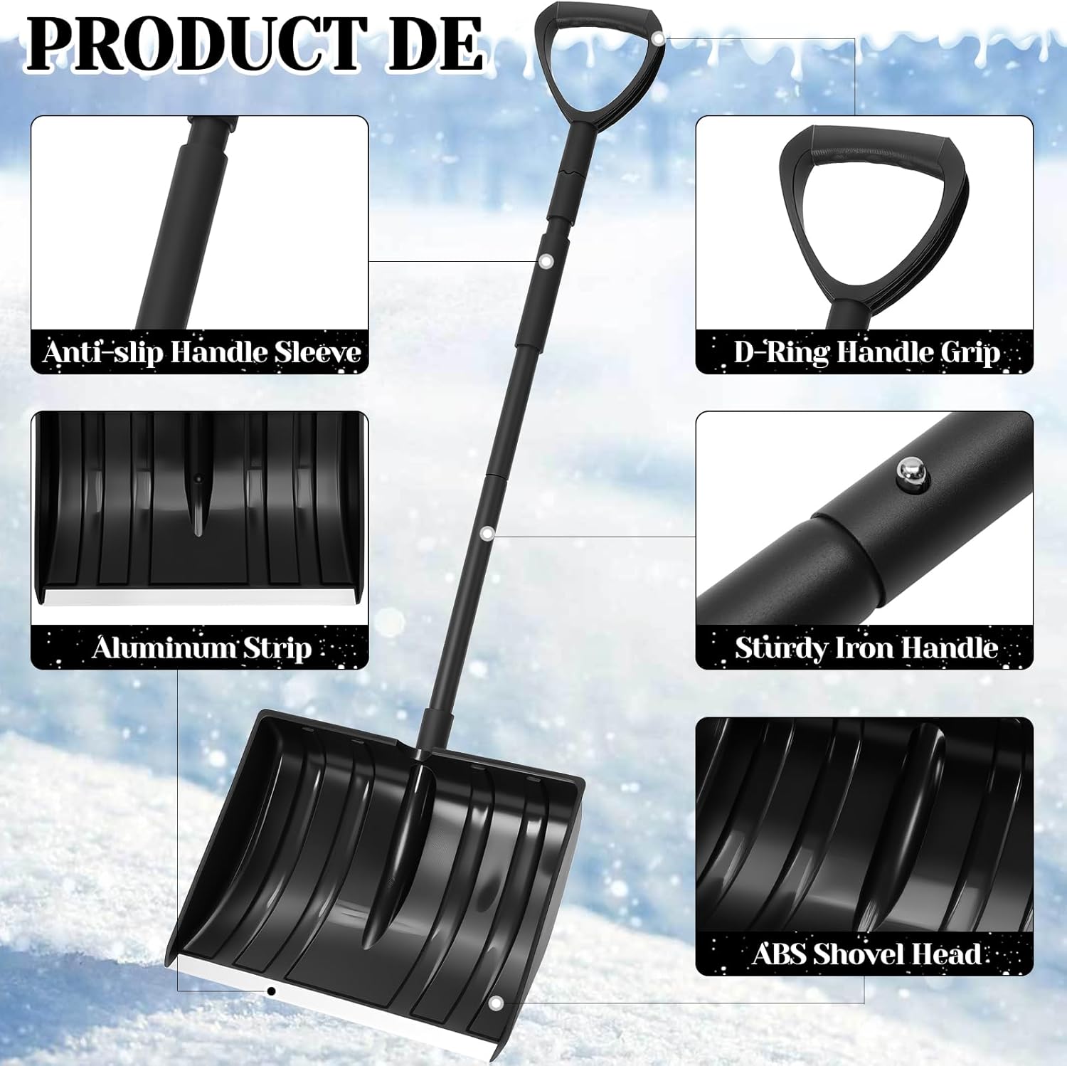 Snow Shovel for Driveway Winter Snow Removal with Assist Handle and Wide Shovel Ergonomic Plastic Double Handle Reduce Hand and Bock Fatigue Lightweight for Driveway Car Home Sidewalk Garden Outdoor