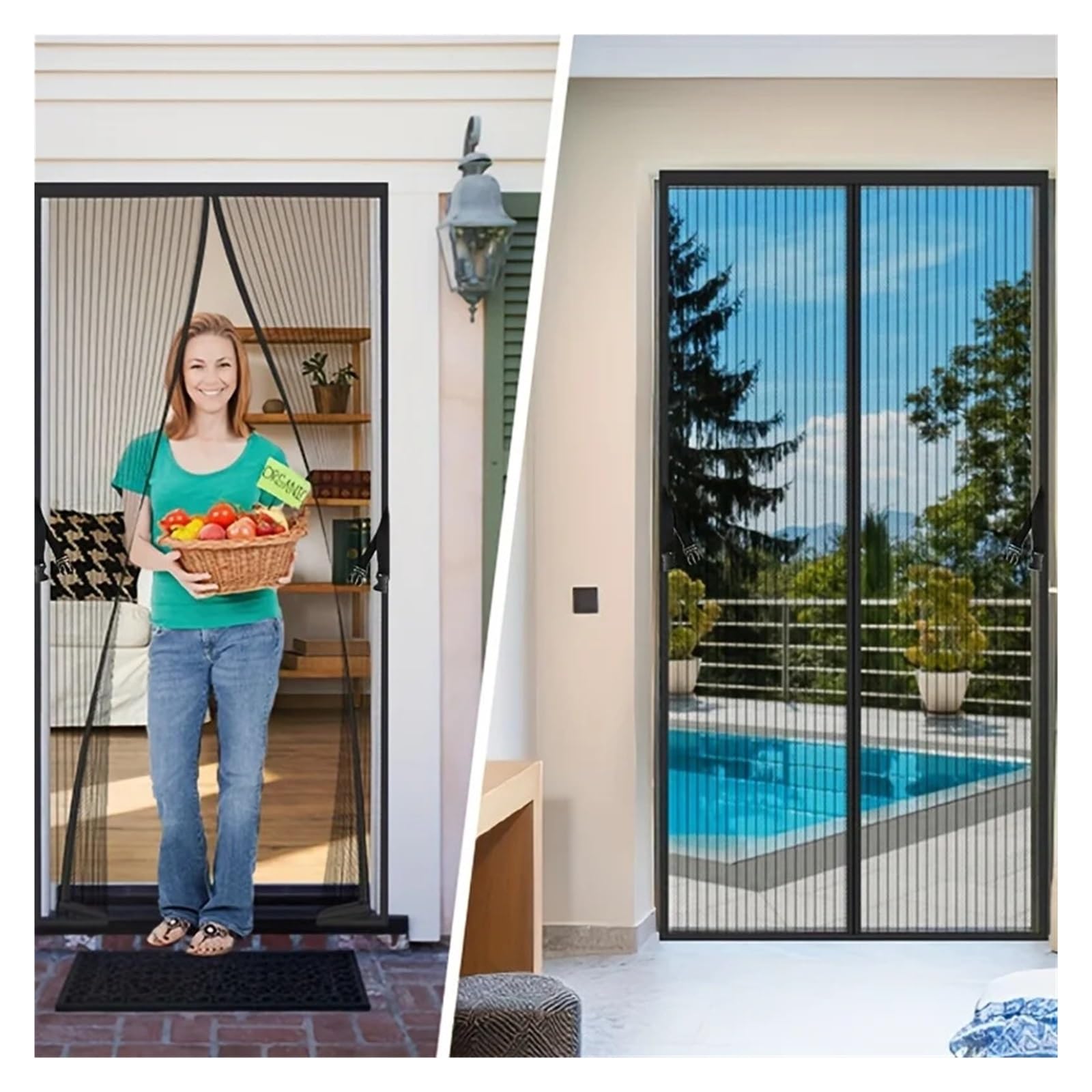Moustiquaire magnétique pour porte de terrasse en polyester lavable 80x210cm