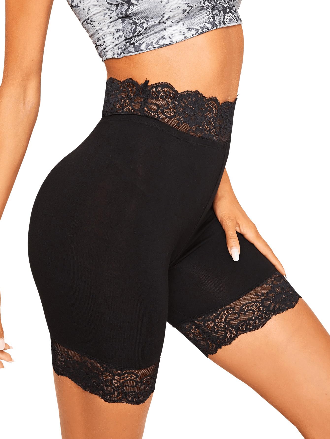 FloernsWomen's Lace Slip Undershorts Stretch Mid Thigh Leggings Biker Shorts