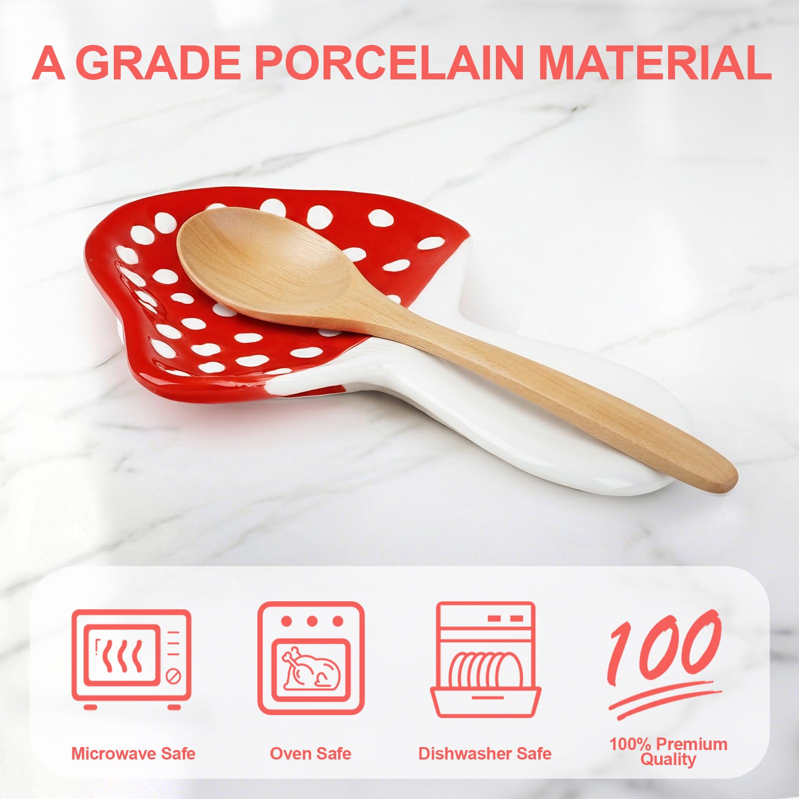Komforbaa Poggiamestolo in ceramica a fungo per piano cottura, grazioso portamestolo in ceramica per piano di lavoro della cucina, resistente al calore, regalo decorativo per la casa moderna (rosso)