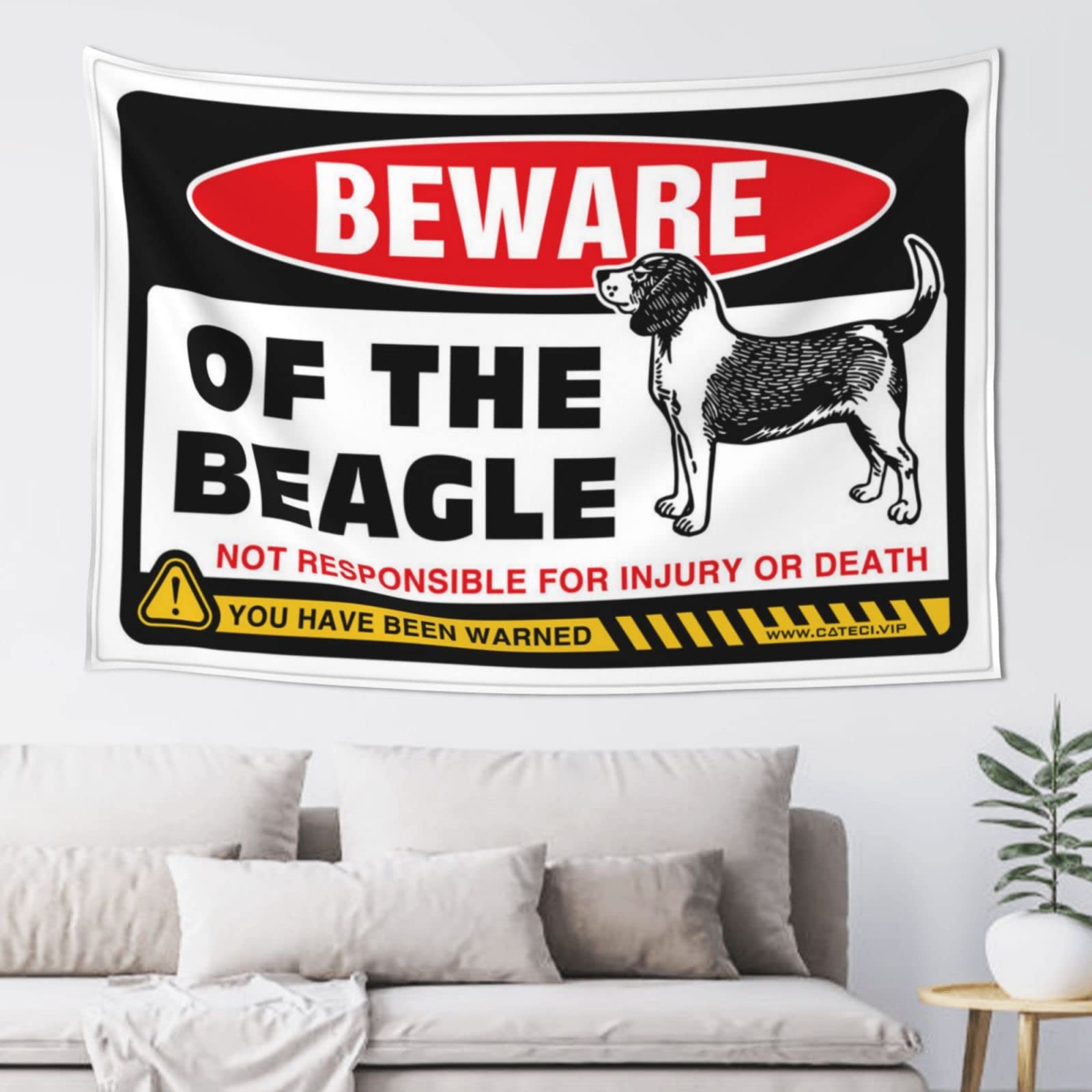 PRAVOXI Tapestry For Bedroom Beware Of Beagle Tapestry Astethic Stuff For Room Funny Tapestry(75X100CM)