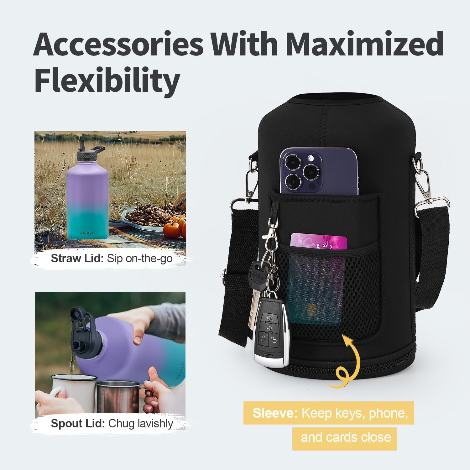 One Gallon Water Bottle Insulated, Triple Wall Vacuum Cold for 48 Hrs & Leak-proof & Non-BPA, 128oz Large Sports Stainless Steel Water Jug with Paracord Handle Straw Spout Lids & DIY Stickers - Image 3