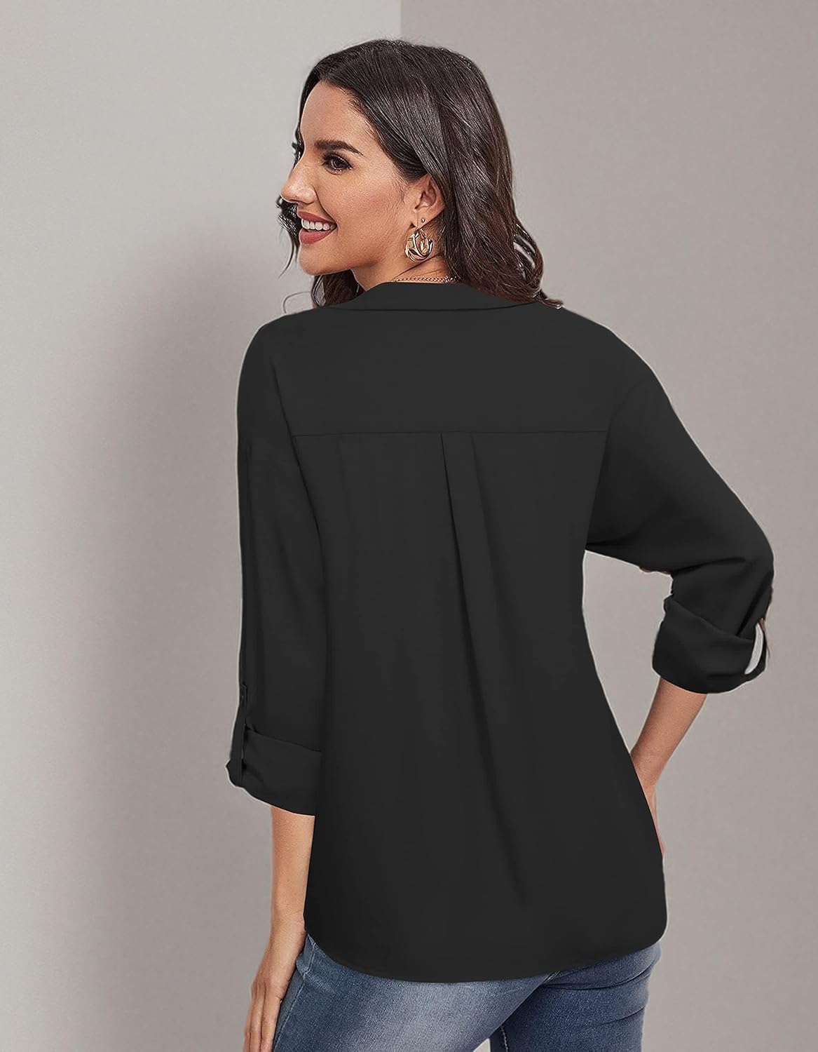 Lotusmile Women's Dressy Lapel Button Down Shirts for Work Office Business Casual Chiffon Blouse Tops - Image 6