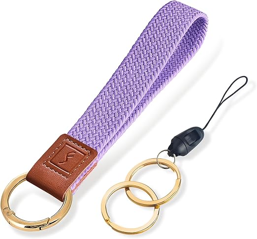 Fishent Woven Wrist Lanyard Key Chain, Cute Stretchy Wristlet Strap Keychains for Women Men Car Keys ID Badges Card Wallet Phone Camera(Lavender)