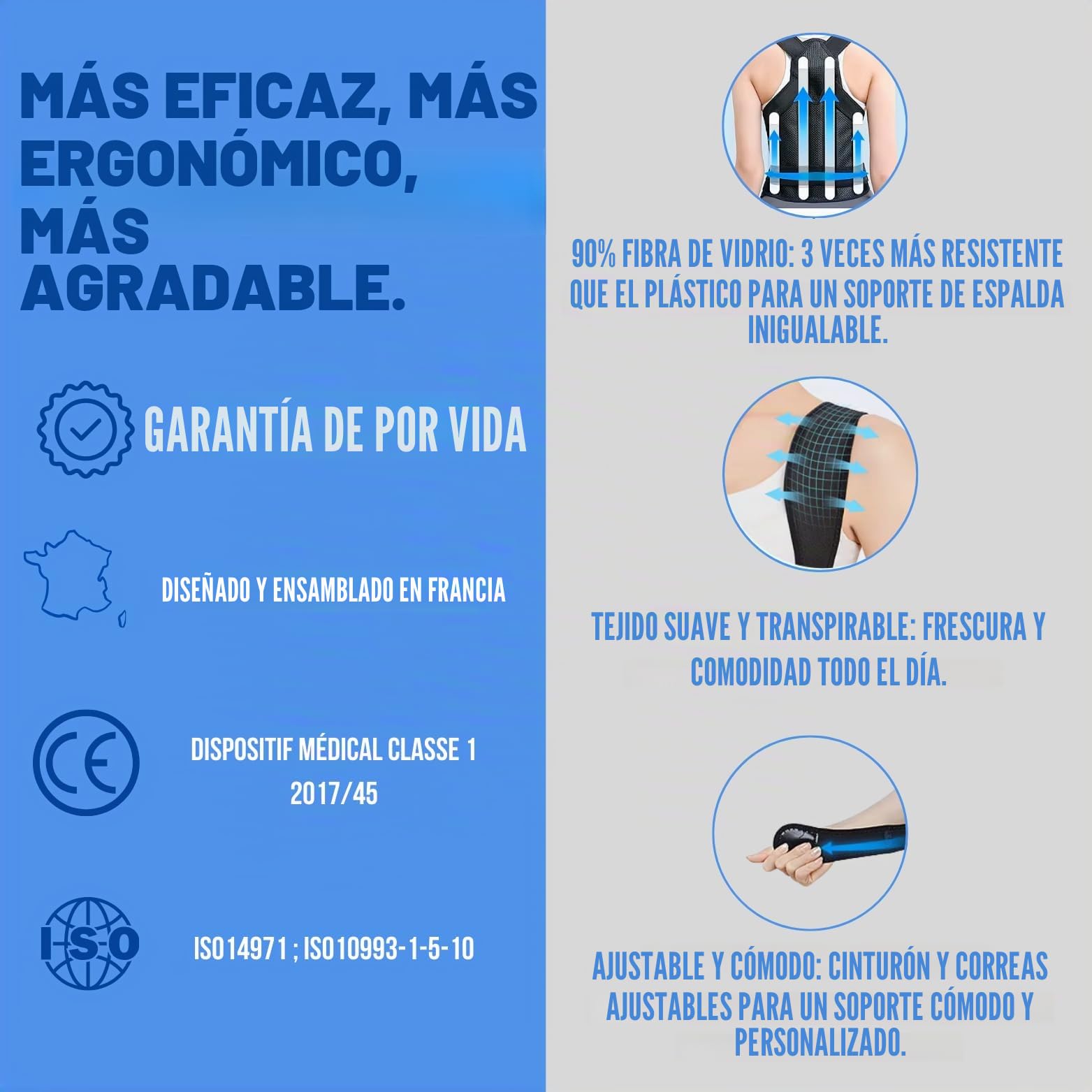 NP'MEDICAL - Corrector de postura para hombre y mujer | Rectificador de espalda con cinturón lumbar dorsal | Alivia el dolor y endereza la espalda | Ortesis de retención de espalda, cuello y hombros