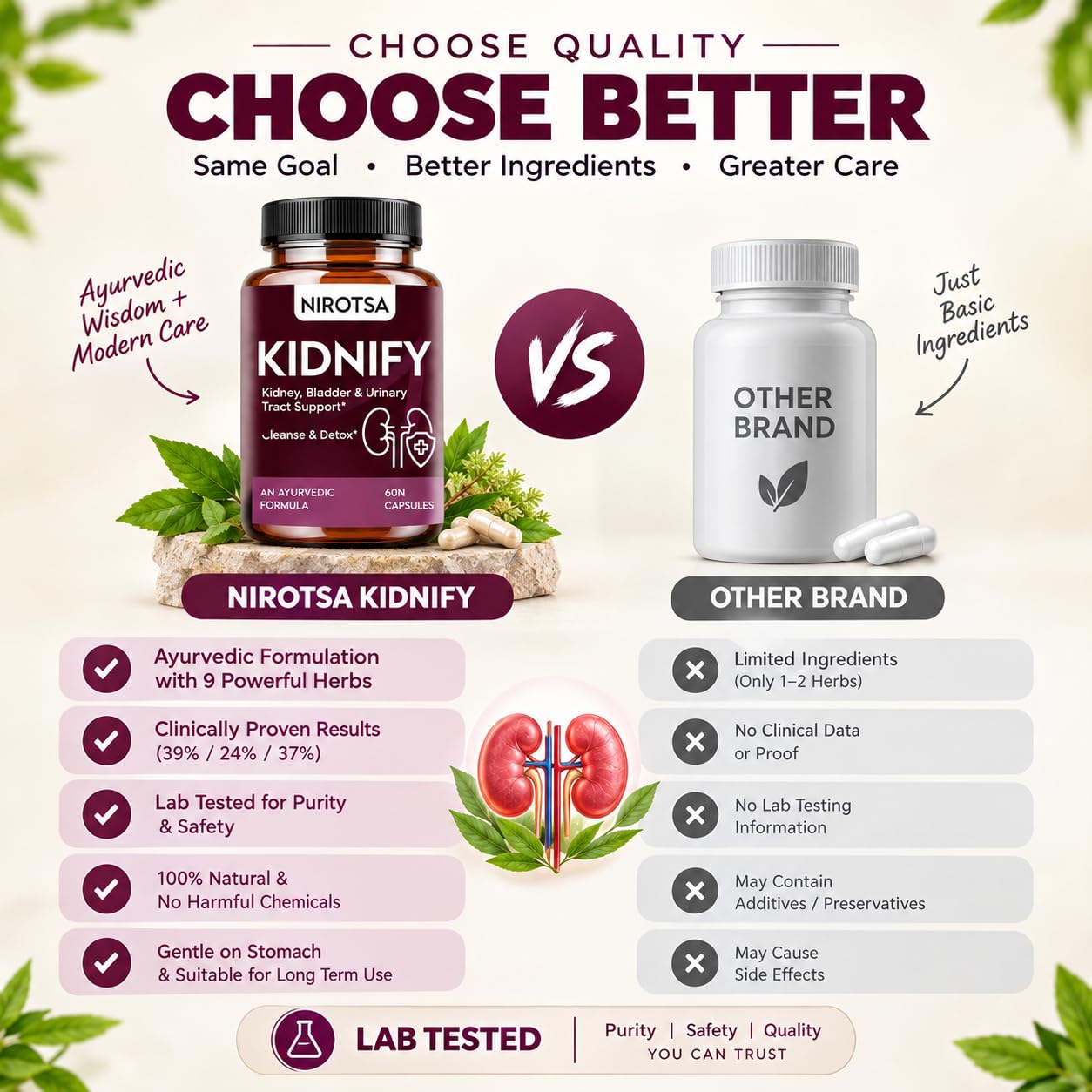 Kidnify Kidney Stones Support Supplement for Men & Women | Kidney Detox & Urinary Tract Health Capsules with Punarnava, Gokhru, Pashanbhed & More | Ayurvedic Formula | 60 Veg Capsules — Amazon image 6