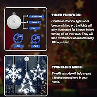 Vista 2 de Paquete de 3 luces de Navidad para ventana con temporizador, funciona con pilas, árbol de copo de nieve iluminado blanco con forma de estrella LED