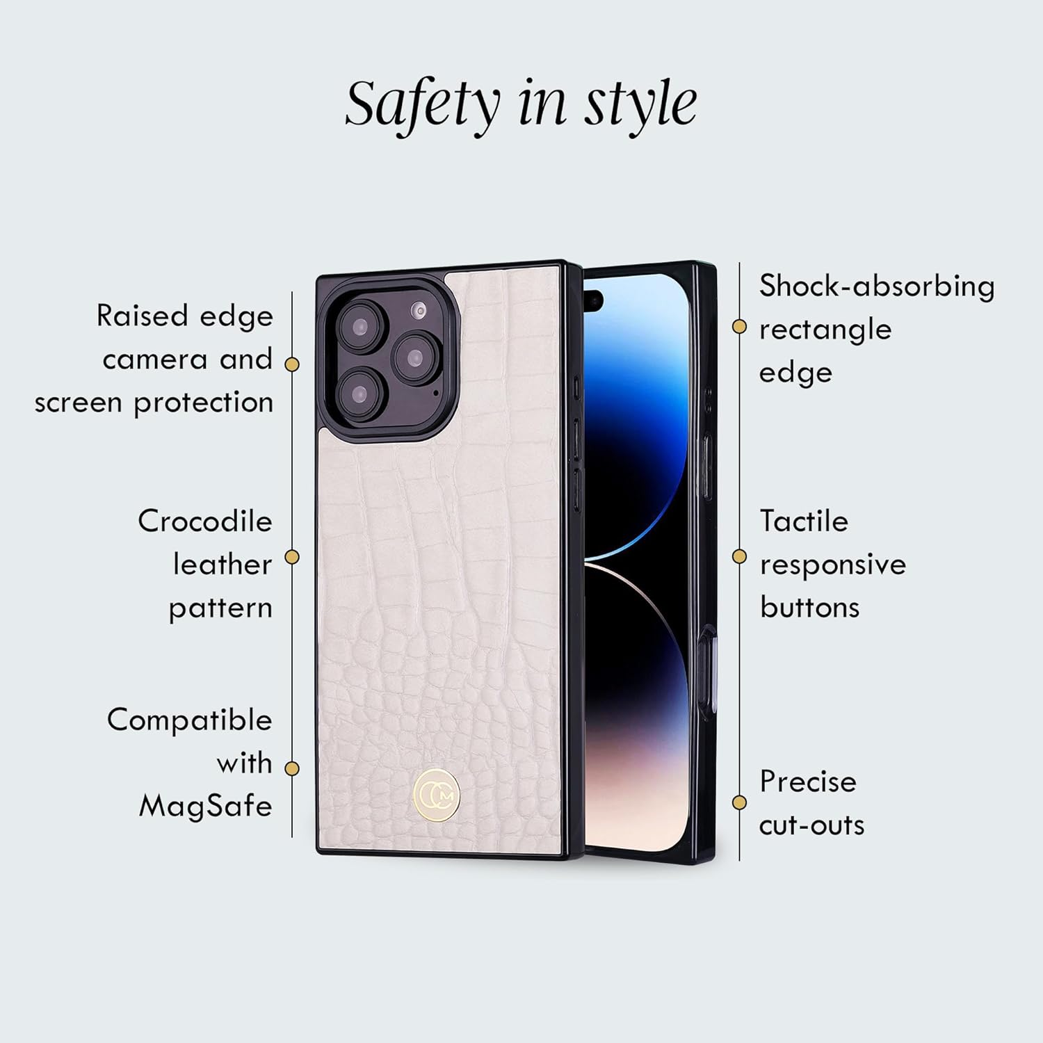 Cocomii Retangle Case for iPhone 16 Pro, Compatible with MagSafe, Ivory Crocodile Leather - Image 3
